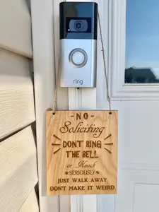 No Soliciting Door Sign Don't Ring Doorbell Walk Away Don't Make It Weird Wooden Home Decor 5"W x 6"H Engraved Sign with Jute String for Hanging