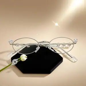 Y2K diamond-studded fashion glasses, oval metal frame decorative glasses, simple small frame versatile glasses