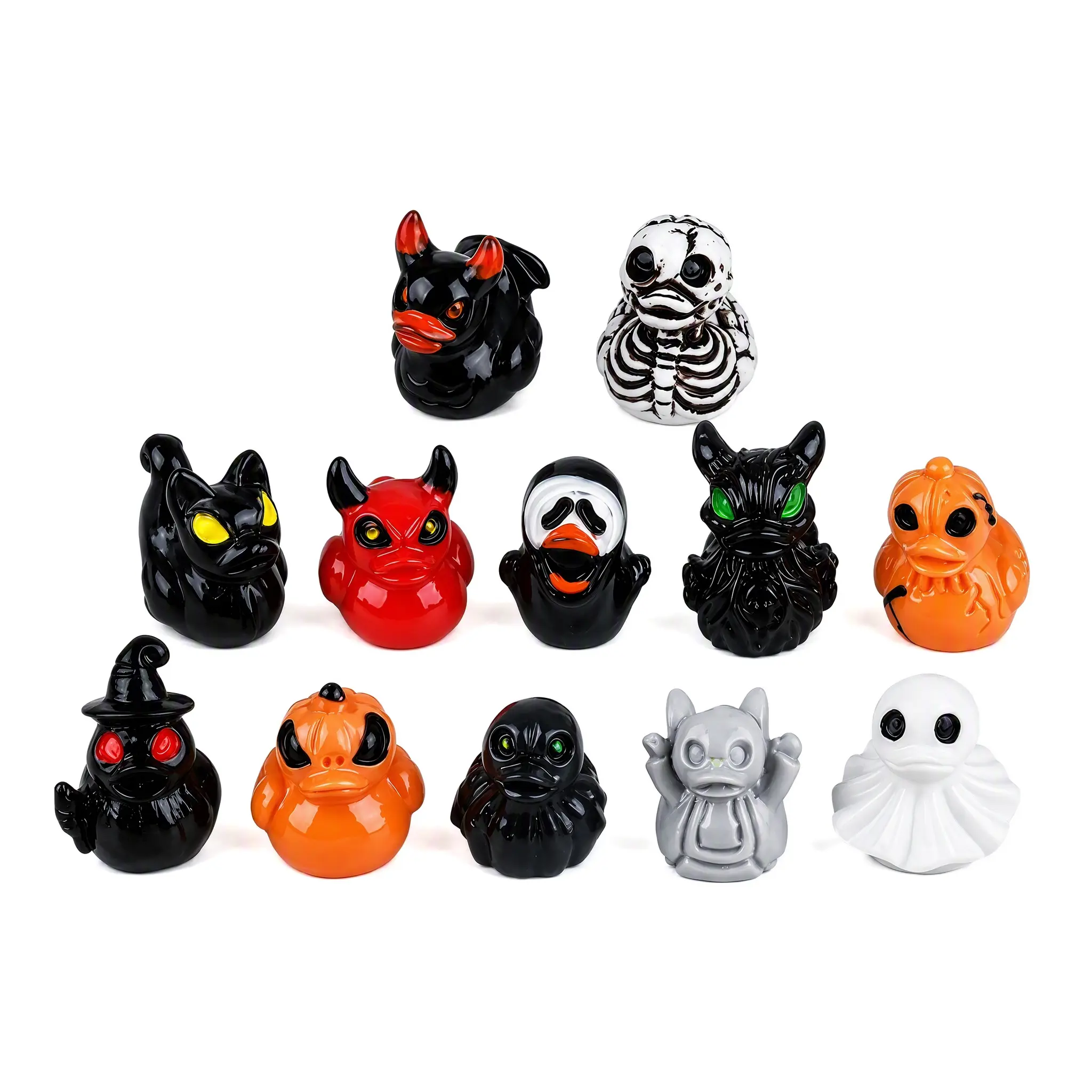 Halloween Mini Spooky Devil Duck Figurines Assorted Scary Pumpkin Ghost Skeleton Witch Ducks Creepy Desktop Ornaments Halloween Party Favors Trick Or Treat Fillers Home Table Decor Tiny Collectible Gifts for Kids Adults Holiday Decor