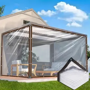 15Mil Heavy Duty Clear Waterproof Tarp with Grommets, Transparent PVC Clear Tarp for Patio, Porch, Greenhouse, Chicken Coop & Garden, Windproof UV Resistant Outdoor Rain Protection Cover,tree teepee