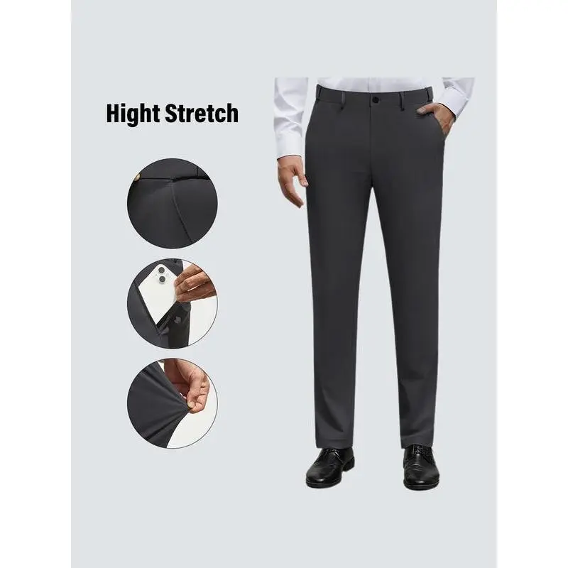 Alimens&Gentle Men's Stretch Dress Pants No Iron Golf Pants Expandable Waist Flat Front Business Casual Pants