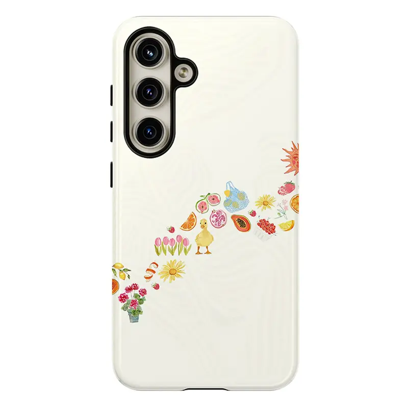 Cute Duck Aesthetic Phone Case, Shockproof Rugged Cover Dual Layer Soft TPU Hard Bumper Shell for Samsung S26 S25 S24 S23 S22 S21 NOTE20 Ultra A71 A56 A36 Plus FE A06 A13 A14 A15 A16 A23 A25 A26 A34 A52 A53 A54 A55 Edge Flowers, Fruits & Summer Market, Sm