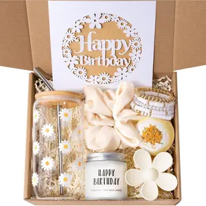 Birthday Gifts For Women Teen Girl 7pcs Cute Daisy Aesthetic Glass Cups Gift Basket Set Perfect for Sister Daughter Friends