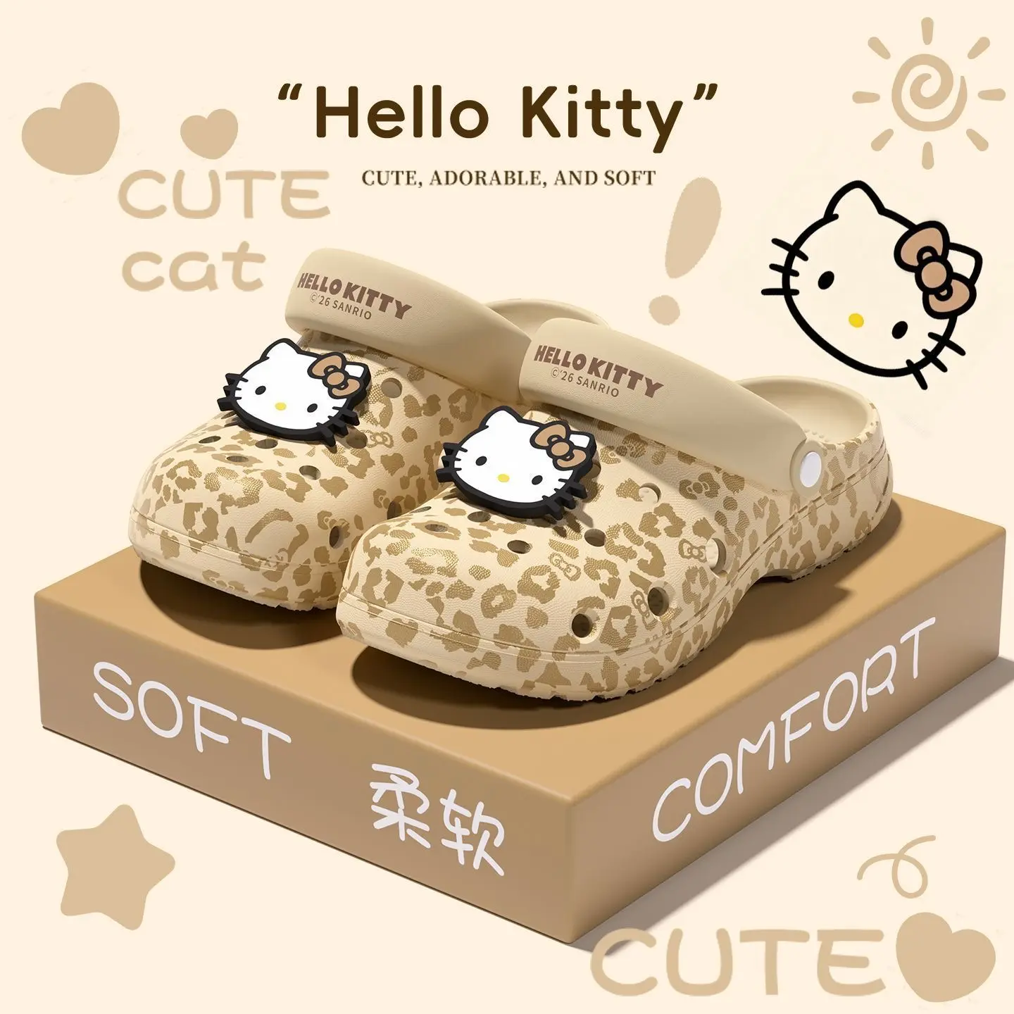 Sanrio Leopard Hello Kitty Clogs Women Summer Non-Slip Breathable Platform EVA Sandals Slippers Sanrio Leopard Hello Kitty Clogs Women Summer Non-Slip Breathable Platform EVA Sandals Slippers