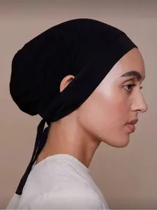 Arabian Women Plain Color Drawstring Adjustable Headscarf Cap, Daily Wear Hijab Inner Layer, Suitable for Clothes with Veil