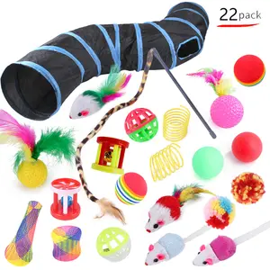 Interactive Cat Toys Set, Foldable Rainbow Tunnel & Teaser Wand, Fluffy Mouse & Crinkle Ball Design, Perfect for Kitties & Puppies
