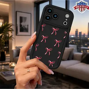 Cute Pink Bow Ribbon Pattern Aesthetic Case for iPhone 17 16 15 14 Pro Max 13 12 11 XR XS Plus Air Slim Shockproof Anti Drop Protective TPU Cover