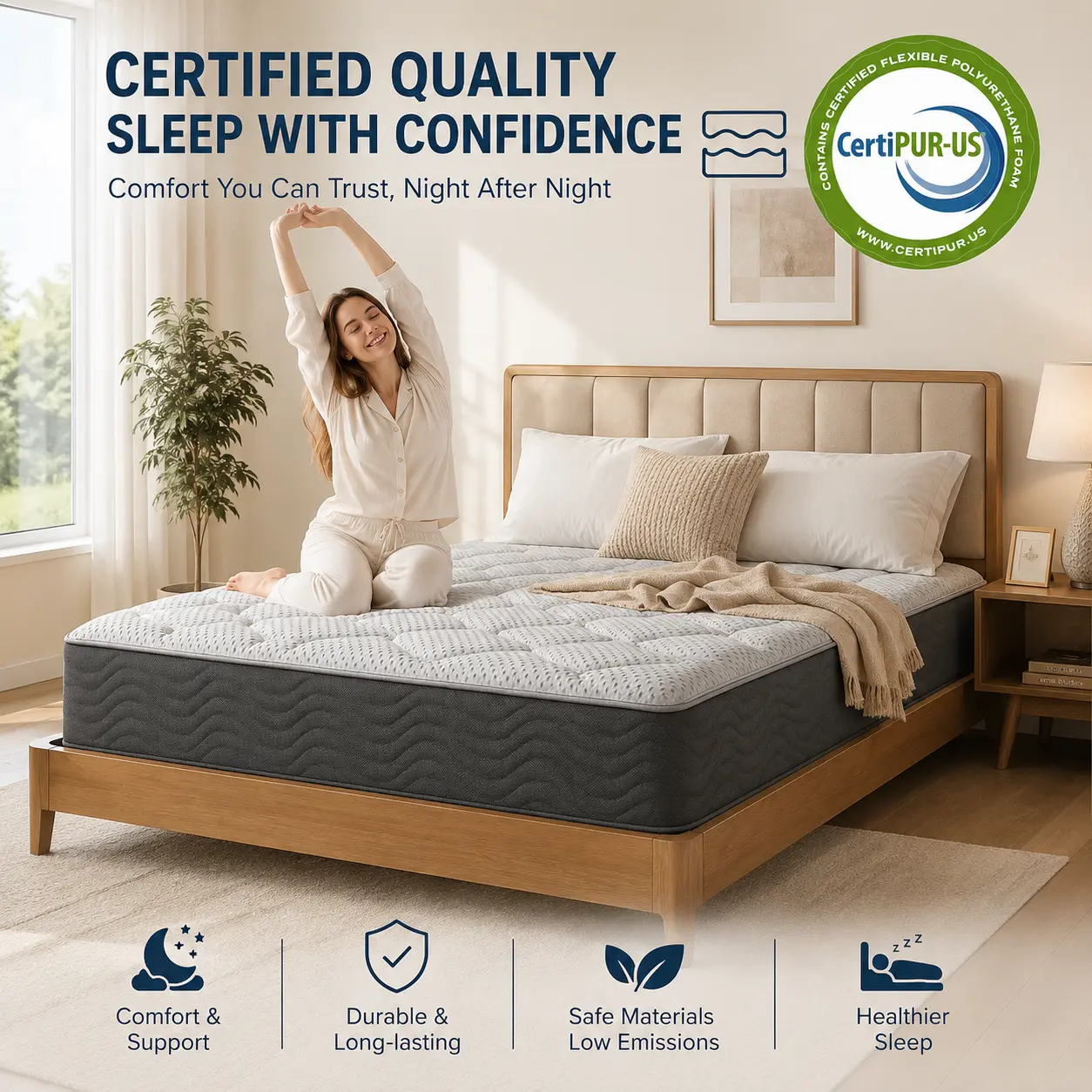8 Inch Firm Twin Hybrid Mattress with Pocketed Coils, Pressure Relief, CertiPUR-Certified