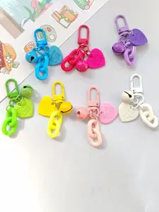 4/20pcs Cute Macaron Heart Bell Keychains, Cartoon Style Bag Charms（Random color）