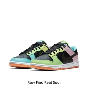 Trendy Retro Streetwear Low Top Casual Shoes Black Base Multi Pastel Panel Design Durable Orange Gum Outfit Matching Daily Sneakers For Men Women