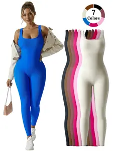 Women's High Elasticity Yoga Jumpsuit, Workout Jumpsuit, Fitted Sporty Gym Wear, Indoor & Outdoor Running Overall, Stretchable Activewear, Multiple Colors Available