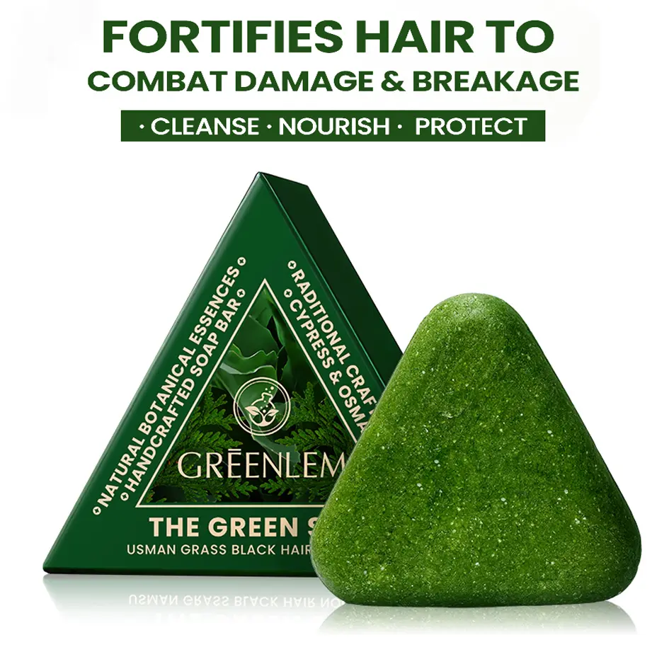 GREENLEM The Green Soap Fortifies Hair to Combat Damage & Breakage Cleanse Nourish Protect Usman Grass Black Hair and body wash