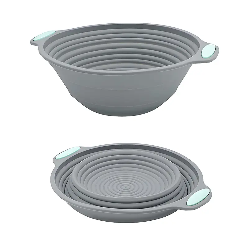 2-Pack Foldable Silicone Bread Proofing Basket Set, Round & Oval Food-Grade Dough Fermentation Baskets, Non-Stick Sourdough Proofing Baskets with Spiral Pattern, Reusable Baking Tools for Homemade Artisan Bread — kitchen accessories silicone tool