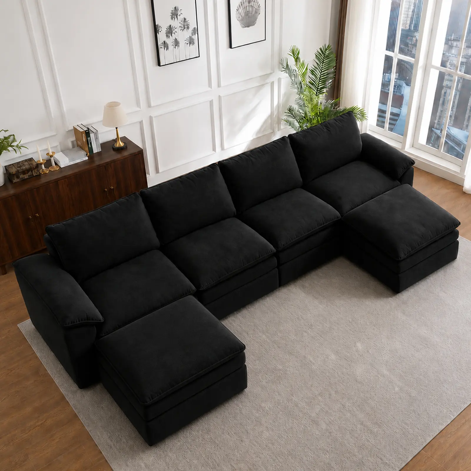 U-Shape Sectional Couch with Ottoman , Boneless Sectional Couch, X Sofa,  Modular Sofa, Deep Seating Couch for Living Rooms, Family Entertainment & Home Theater, Soft Corduroy Living Room Furniture