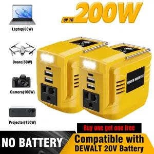 【BUY ONE, GET ONE FREE】200W Power Inverter For Dewalt 20V Battery,For Milwaukee For Makita 18V Battery DC20V to AC110-120V Battery Inverter, Portable Power Station Generator, Charger Adapter Battery Powered Outlet With 2USB Ports & 1 Type-C & 1 AC