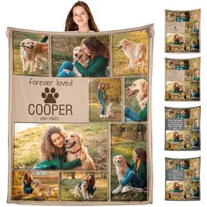 Personalized Pet Memorial Gifts for Loss of Dog,Customized Dog Memorial Blanket Pet Sympathy Gift for Loss of Dogs Passing Away Throw Blanket with 9 Photos