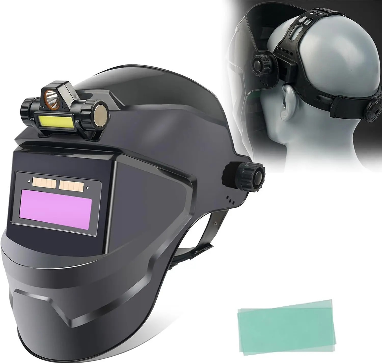New Upgrade Welding Helmet with Light, Welding Face Guard with Auto-Dimming Protection/Heat-Resistantt, Auto Darkening LCD Clear Welding Shield, Grinding Hood Kit for Men optical clarity tig mig large view