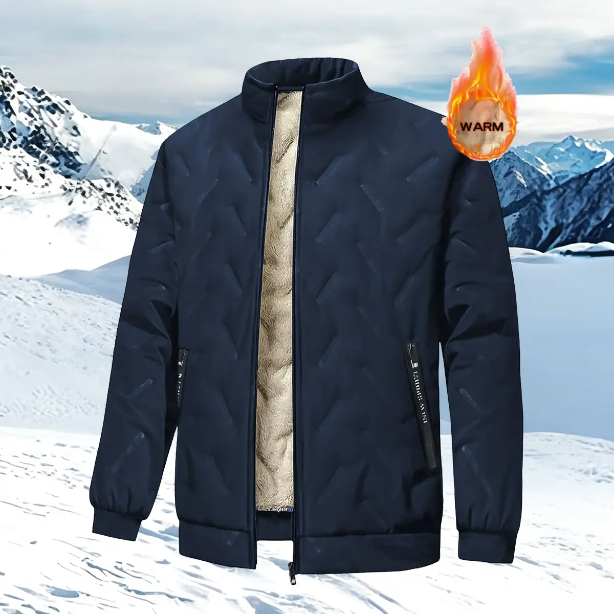 Men's Winter Warm Jacket with Fleece Lining Regular Fit Polyester Fiber Material Easy to Machine Wash Casual Style Medium Coat for Cold Weather Multiple Colors to Choose From, Suitable for Work And Hiking