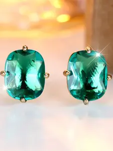 Geometric Square Stud Earrings for Women & Girls Zirconia Inlay Cute Exquisite Design Infinityent Earring Daily Wear Jewelry Accessory for All Seasons