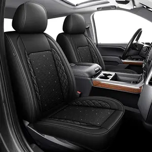 Custom Fit Leather Ice Silk Seat Covers Waterproof Breathable, For Chevy Silverado GMC Sierra 2007-2025 2026 1500 2500HD 3500HD Wear Resistant Pickup Truck Full Set Seat Protector fathersdaygift
