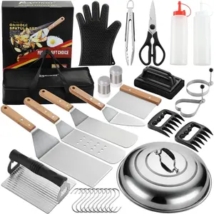 Professional Grade Griddle Accessories Kit - 30 count Flat Top Grill Tools Set for Breakfast, Outdoor Grilling, Teppanyaki - Heavy Duty Griddle Spatula Scraper Burger Press - Ideal Grill Set