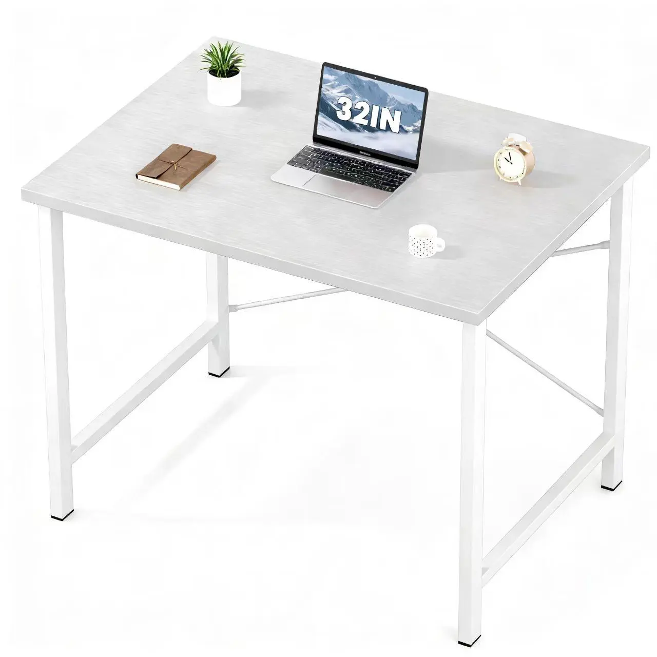 32-Inch Modern Simple Computer Desk for Home Office, Sturdy White Study Writing Table with X-Shaped Steel Frame Reinforcement, Sleek Wooden Tabletop Ideal for Bedrooms, Small Spaces & Workstations, Easy to Assemble & Space-Saving Design