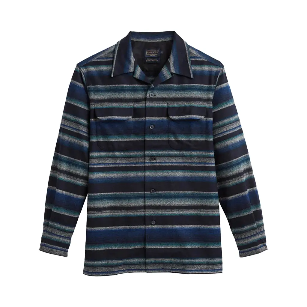 Pendleton Men's Long-Sleeve Casual Striped Wool Fabric Shirt - Blue Serape Design Menswear Top