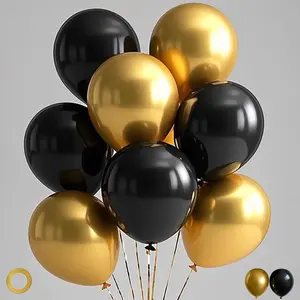 Black and Gold Balloons, 70pcs 12inch Metallic Gold and Black Balloons for Graduation Anniversary Birthday Party Decoration