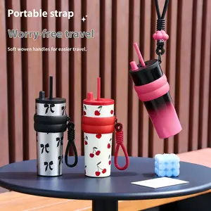 Stainless Steel Insulated Travel Tumbler with Lid & Straw, Leak Proof Vacuum Insulated Coffee Mug, Reusable Water Bottle Keep Drinks Hot & Cold for Home Office Travel