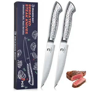 Dream Reach Steak Knives Set of 2 Serrated Edge Steak Knife Set Japanese Stainless Steel Dinner Knife Diswasher Safe Steak Knives with Box