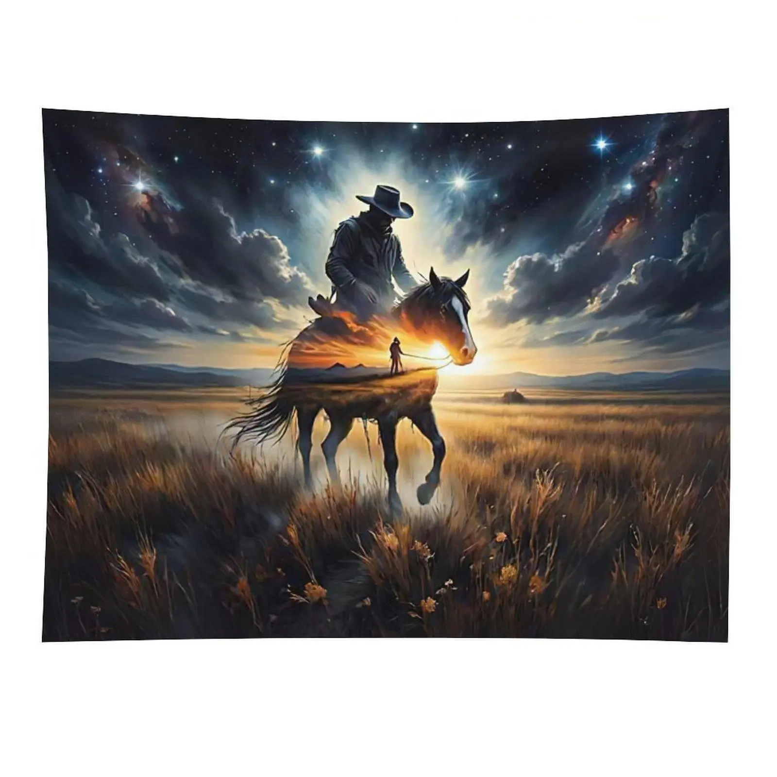 Cosmic Cowboy Horse Tapestry Western Galaxy Landscape Wall Decor