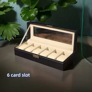 Luxury 6-Slot PU Leather Watch Box with Flip Cover, Safe Storage for Jewelry Display, Unisex Watch Organizer, 1pcs