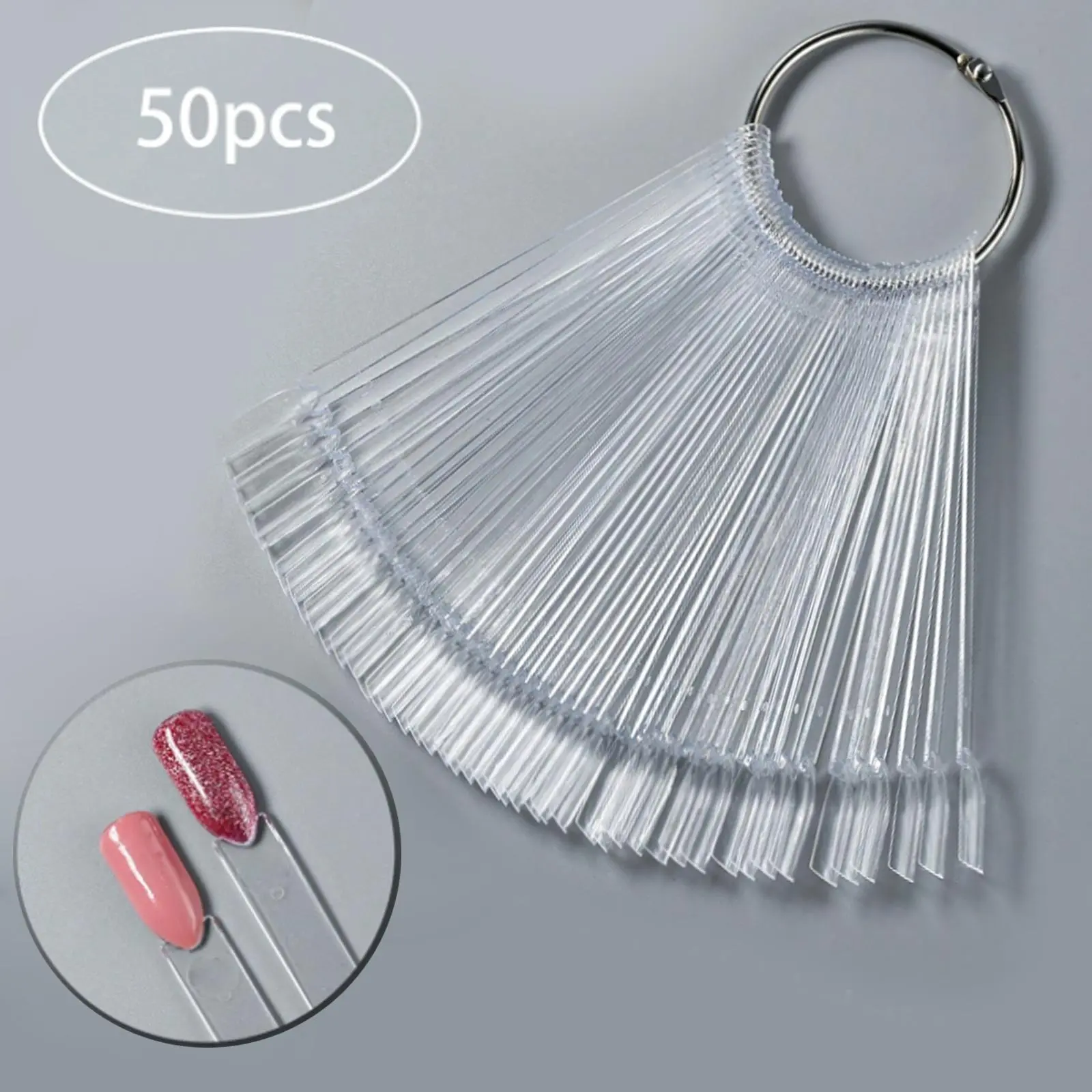 50 Colors Flat Head Nail Color Chart with Ring – Fan-Shaped Nail Art Display Tips for Polish Practice, Nail Sample Sticks, Color Swatches Display Board, Nail Art Tools, Nail Art Supplies