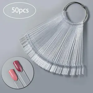 50 Colors Flat Head Nail Color Chart with Ring – Fan-Shaped Nail Art Display Tips for Polish Practice, Nail Sample Sticks, Color Swatches Display Board, Nail Art Tools
