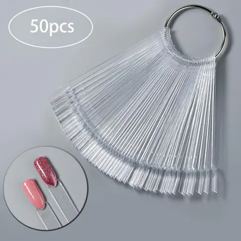 50 Colors Flat Head Nail Color Chart with Ring – Fan-Shaped Nail Art Display Tips for Manicure Art Polish Practice, Nail Sample Sticks, Color Swatches Display Board, Nail Art Tools, Nail Art Supplies