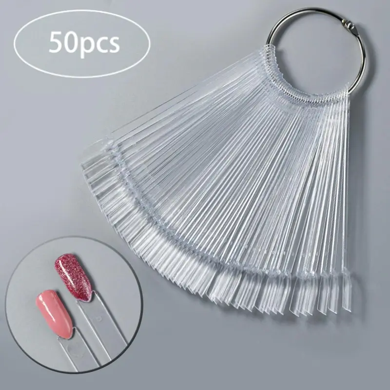 50 Colors Flat Head Nail Color Chart with Ring – Fan-Shaped Nail Art Display Tips for Manicure Art Polish Practice, Nail Sample Sticks, Color Swatches Display Board, Nail Art Tools, Nail Art Supplies