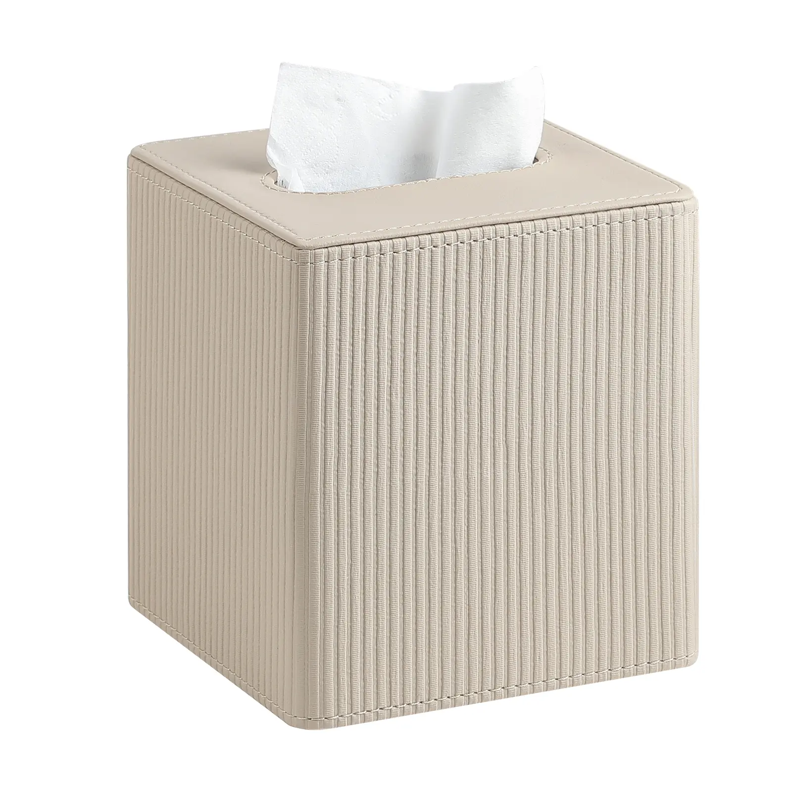 Tissue Box Cover Square with Magnetic Closure, PU Leather Tissue Box Holder for Bathroom NightStands Livingroom, Decorative Modern Square Tissue Holder (Beige)