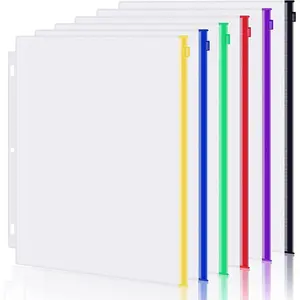 6 Pack Letter Size Binder Pockets for 3 Ring Binder, Multicolor Zipper Binder Pouches Loose Leaf Bags Document Folders,  PVC Binder Pockets Filing Bags for Business Office Supplies