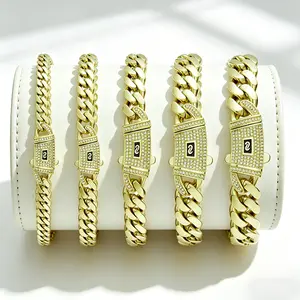 Stainless Steel Miami Cuban Link Bracelet - Chunky Link, 6-14mm Width, Gold-Plated, S Logo Iced Clasp, Waterproof, Durable, Non Tarnish Hip Hop Bling Jewelry for Men, Ideal for Everyday & Party Wear, Chunky Link Bracelet, Non Tarnish Jewelry