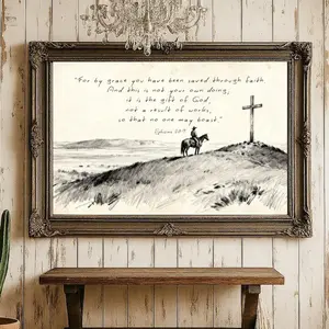 Ephesians 28-9 Wall Art, Cowboy Cross Print, Western Christian Decor, Rustic Bible Verse Poster,1 - (Unframe)