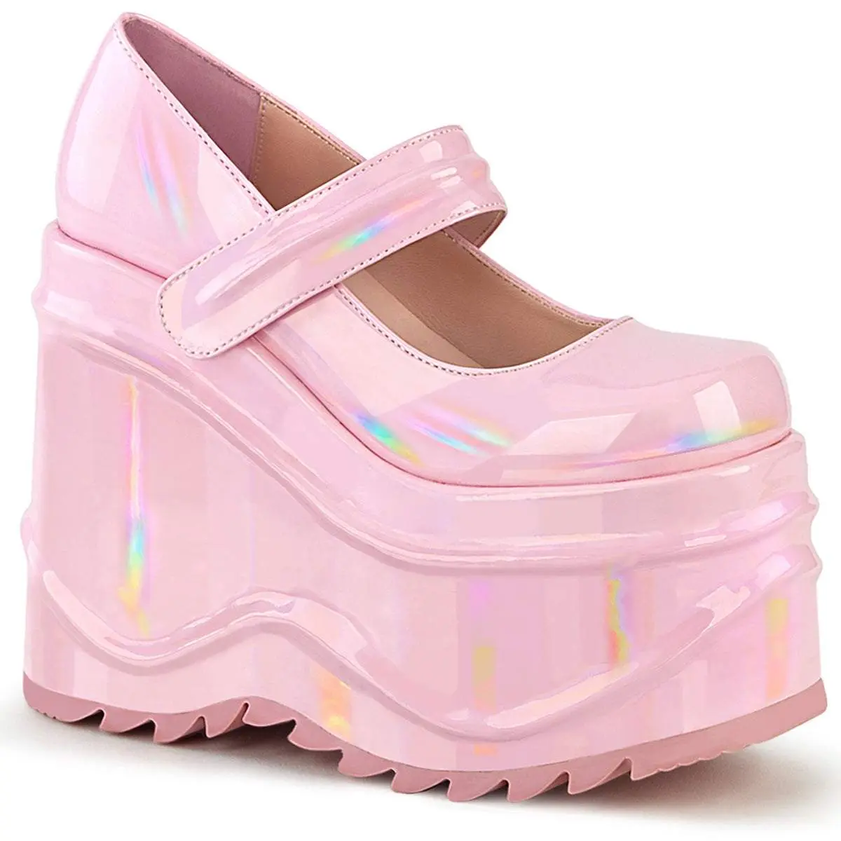 Demonia Wave-32 Baby Pink Hologram Platforms Demonia Wave-32 Baby Pink Hologram Platforms