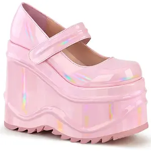 Demonia Wave-32 Baby Pink Hologram Platforms