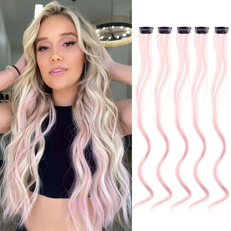 5 pcs/set 18 Inch Colored Clip In Hair Extensions Long Curly  display picture 3