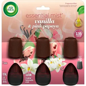 AirWick Air Wick Essential Mist Refill, 3 Ct, Vanilla And Pink Papaya, Essential Oils Diffuser, Air Freshener