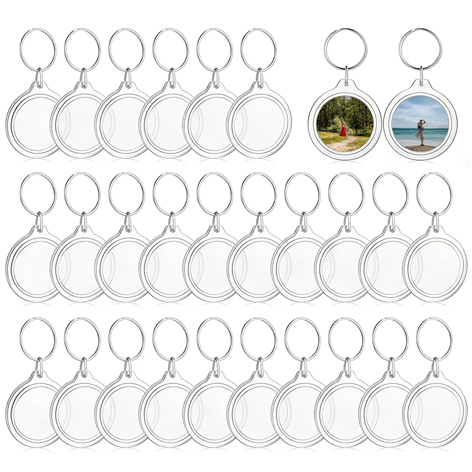 100-Piece Clear Acrylic Keychain Blanks, Plastic Photo Keychains with Round & Rectangle Inserts – DIY Frame for Parties & Gifts