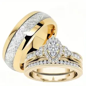 1 Piece of Stylish and Luxurious Couple's Engagement Ring Inlaid with Glittering Synthetic Cubic Zirconia, An Elegant and Romantic Exquisite Jewelry for Weddings, and An Anniversary Gift