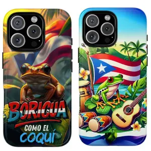 Puerto Rico Flag Coqui Frog Phone Case for iPhone 17 16 15 14 13 12 11 Pro Max Plus X XR 7 8 Boricua Pride Phone Cover Tropical Heritage Tough Case Gift