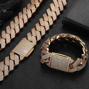 Hiphop Jewelry 25mm Flap Buckle Three Row Rhombus Zircon Cuban Chain Iced out Bracelet For Men High Quality
