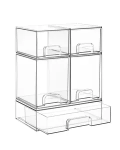 Stackable Storage Drawers Set of 5, Clear Plastic Organizer Bins for Baby Bottle, Beauty Supplies Storage, Ideal for Kichen Countertop, Vanity, Bathroom, Cabinet, Pantry Organization