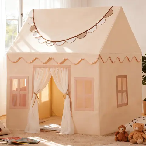 JungleDove Kids Whimsical Play Tent with Mat & Banners - Soft Polyester Fabric, Easy Assembly, Portable Indoor Playhouse, Sports & All Seasons Use, 4-6Y Target, Roomy Family-Fit Holiday Gift (No Star Lights, With Decoration),familyfun